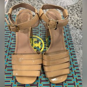 Tan Patten Leather Tory Burch Sandals